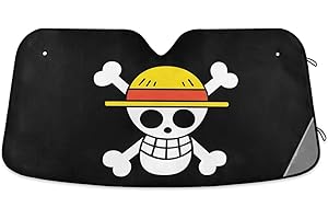 Oarencol Anime Car Windshield Sun Shade One Piece Pirate Straw Hat Foldable UV Ray Sun Visor Protector Sunshade to Keep Your Vehicle Cool (55" x 27.6")