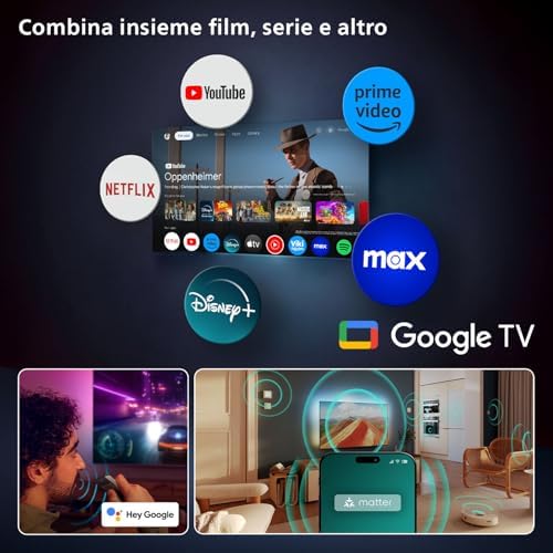 Ambilight 48OLED820 4K OLED Smart TV - Display 48’’ con processore P5 AI Perfect Picture Ultra HD, Google TV, Dolby Vision e Atmos Sound - Funziona con Alexa e Google