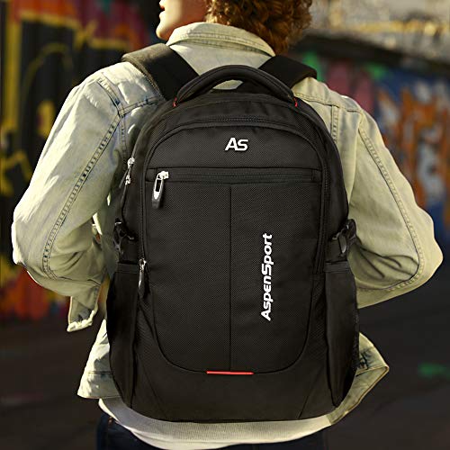 ASPENSPORT Laptop Backpack Fit 15.6 Inch Computer College Student Bookbag Big Travel Waterproof Durable Daypack for Men and Women Black