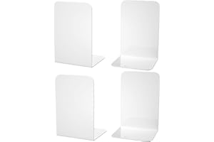 SONNLYH White Metal Bookends, 2 Pairs Book Ends for Shelves, Book Holders for Family, Office and School, Heavy Duty Book End, 8 x 5.4 x 4 Inch