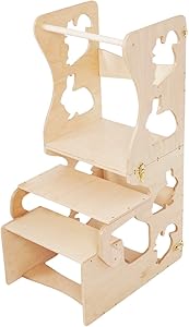 Toddler Step Stool Kids - Kitchen Stool for Toddlers - Learning Helper Tower Montessori Furniture - Chair with Back (with Animals)