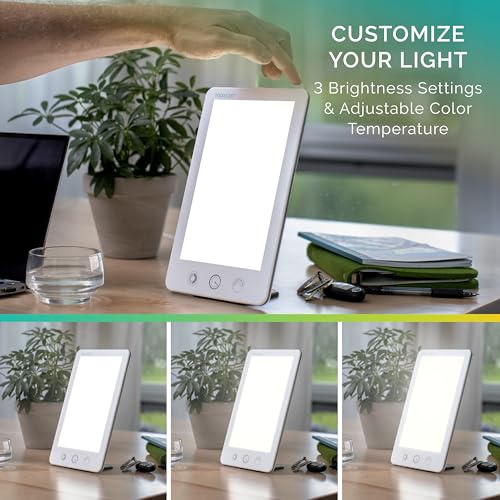 Verilux® HappyLight® Touch Plus - UV-Free LED Bright White Light Therapy Lamp with 10,000 Lux, Adjustable Brightness, Color, and Countdown Timer