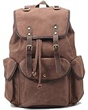 Aidonger Unisex Vintage Canvas and Leather Casual Backpack (Coffee)