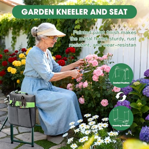 Onadak Premium Heavy Duty Garden Kneeler Seat - 4.5kg Reinforced Support Frame, Foldable Design with Storage Bag & Gift Box - Ideal Gardening Gift (Upgraded Green)​