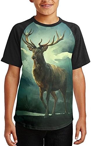 Junior Deer Art Raglan Baseball Tee Cool Short Sleeve Graphic T Shirt