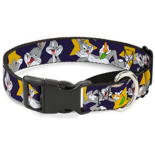 Buckle-Down Dog Collar Martingale Bugs Bunny Poses Stars Navy 16 to 23 Inches 1…