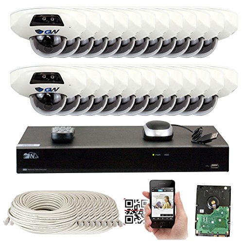 GW Security 32 Channel NVR 5 Megapixel H.265 Security Camera System, 24 Built-In Microphone Audio Recording HD 1920P IP PoE Dome Cameras, QR-Code Connection