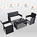 Goplus 4-Piece Rattan Patio Furniture Set Garden Lawn Pool Backyard Outdoor Sofa Wicker Conversation Set with Weather Resistant Cushions and Tempered Glass Tabletop (Black)
