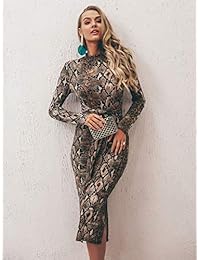 Miessial vestido formal de manga larga con estampado de leopardo, color marrón