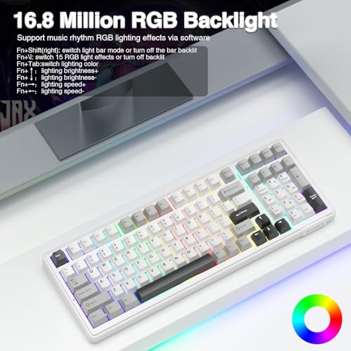 Aula F99 Keyboard Gaming Wireless Mechanical Keyboards Computer Bluetooth Creamy Keyboard Full Size Hot Swappable Custom RGB Backlit with 8000mAh Battery,Tri-Mode BT5.0/2.4GHz/USB-C (Black&White&Grey)