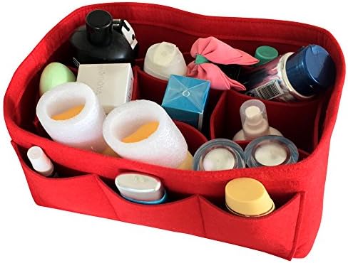 Felt Fabric Purse Handbag Organizer, Bag in Bag, MultiPocket Insert Bag, [Small, Medium, Large], used in Car, Bathroom, Shopping (Large, Red)