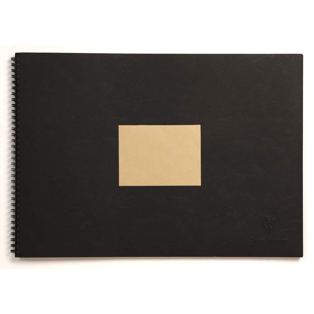 Clairefontaine - Ref 8373C - Kraft Wirebound Drawing & Art Pad (60 Sheets) - 29.7 x 42cm Size, 90gsm Kraft Paper, Smooth Side & Ribbed Side - Black Cover