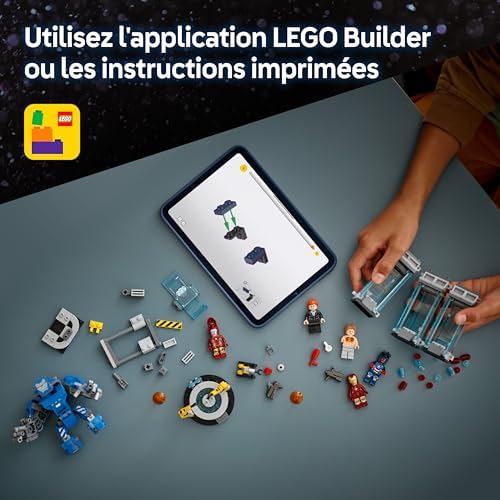 | Marvel Le Laboratoire d’Iron Man : la Salle des Armures - Jeu de Construction avec Robot et 5 Minifigurines dont Aldrich Killian & Robot Dum-E - Cadeau Avengers, Garçon ou Fille dès 8 ans 76315