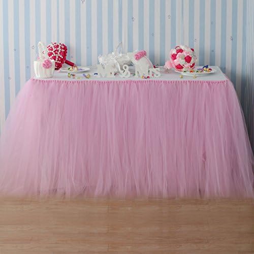 Fivejorya 3.3ft Baby Pink Tulle Table Skirt Queen Wonderland Tablecloth Skirting Tutu Tablecloth Tableware for Christmas Wedding Baby Shower Birthday Party Cake Dessert Table Decor