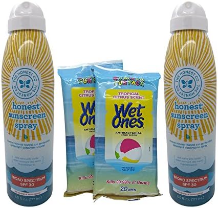 Honest Sunscreen Zinc Oxide Bundle (2) with, Wet Ones, Antibacterial Hand Wipes Tropical Citrus Travel Packs