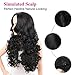 KRSI Long Wavy Curly Synthetic Hair Wigs for Black Women 28Inch Natural Black Wigs With Bangs Heat Resistant None Lace African American Women's Wigs+Free Cap (Black)
