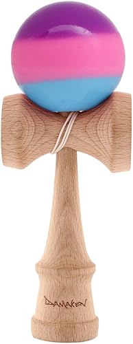 Amazon Damaken けん玉 ストリートけん玉 フリースタイル 向け お洒落 技を決めやすい 見やすいストライプカラー エクストリーム けん玉 ３色ストライプモデル Kdm 木のおもちゃ けん玉ホルダー付 パッケージ 淡色系ストライプ けん玉 ホビー