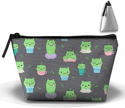 LogicBB Cats Cactus Kawaii Print Makeup Bag Travel Cosmetic Pouch Storage Brush Holder Toiletries Bag Waterproof Jewelry Organizer With Zipper For Women&amp;Girls