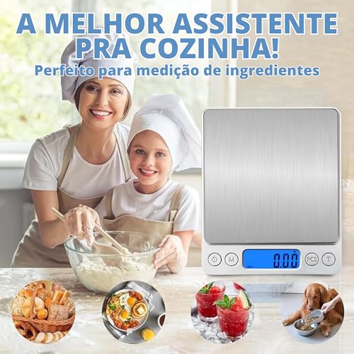 Balança Digital de Precisão para Cozinha 0,1g a 2kg Mini Inox Tara Visor LCD Pilhas Inclusas Confeitaria Café Especial Joias Suplementos Portátil 6 Unidades de Medida