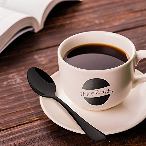 Demitasse Espresso Coffee Spoon Stainless Steel Black 6 Piece 5 Inch Mini Teaspoon Mocca Spoons Set Dishwasher Safe
