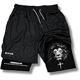SAVD Christian Performance Shorts - Men's Gym & Sport Shorts with Pockets & Compression Liner, Bible Verse Activewear