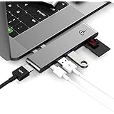 USB C Hub for Apple MacBook Pro 2018, 2017, 2016 - USBC Adapter, Premium MacBar, Thunderbolt 3 (TB3) 40GB/S data, 5K@60Hz, HDMI 4K, Type C, 2 USB 3.0, SD and Micro SD Card Reader, 7in1, Space Gray