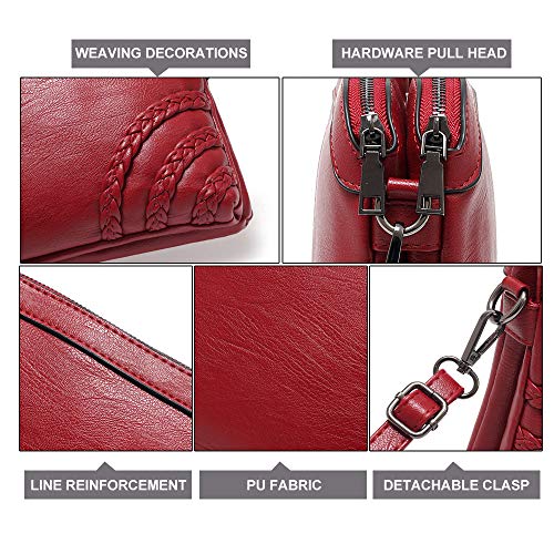 Crossbody Bag for Women Small Leather Phone Purse Wallet Shoulder Bag Trendy Ladies Wristlet Clutch (Red b) - Thumbnail 6