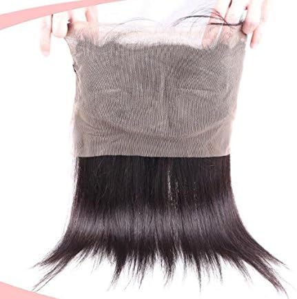 A2ZWIG Brazilian Straight Pre Plucked Natural Hairline Human Hair 130% Density 360 Lace Frontal with Baby Hair (10, Middle Part)