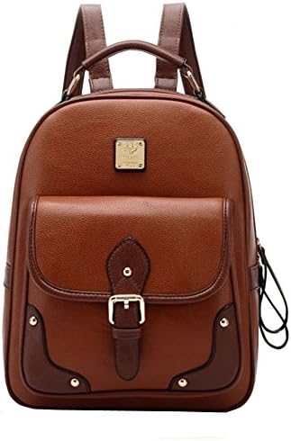 Ecokaki PU Leather Backpack Travel Handbag Bookbag Schoolbag Shoulder Backpack for Girls Brown