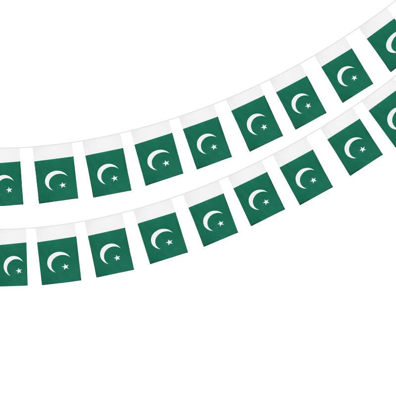 Pandiui23 Pakistan Flag 40 Pcs, 11.4M Garland, Pennants, National Flag 5.5x8.3 Inch for Bar Decorations