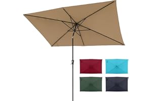 COBANA 6.6 x 9.8ft Rectangular Patio Umbrella, Outdoor Table Market Umbrella with Push Button Tilt/Crank, Beige