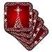 3dRose Silver Star Christmas Tree with Holiday Red Background - Soft Coasters, Set of 8 (CST_164753_2)