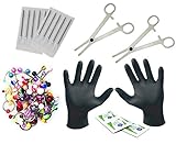 16G and 14G Body Piercing Kit 45 Pieces, 30 Mixed Body Jewelry Tongue Tragus Ear Eyebrow Nipple Lip Nose