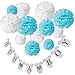 Wartoon Baby Shower It is a Boy Banner Set, Happy Birthday Paper Hanging Banner Decoration Flags and 12 Paper Pom Poms for Baby Shower Party Photo Props