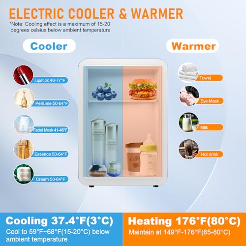 VANZBON Mini Fridge, Mini Compact Refrigerator with Gaming Light, 4 Liter/6 Cans Small Refrigerator with Mirror Door, AC/DC Portable Mini Cooler and Warmer Fridge for Bedroom, Car and Gaming Room