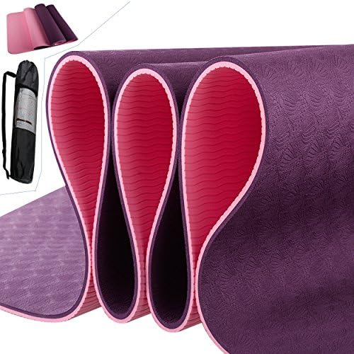 Ritayo Two Layer shell Chain Patten Purpul Non-slip No Smell Anti-tear Anti-bending High Density TPE Yoga Mat with Elastic Rope and Carrying Bag
