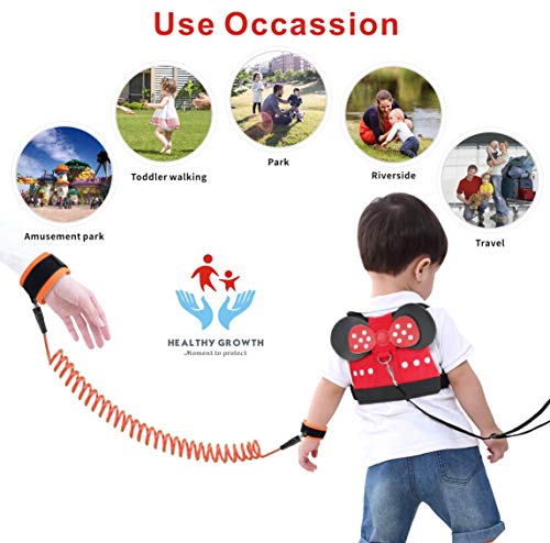 Idefair Kids Leash and Wrist Link Set, Toddler Anti Lost Safety Harness Cute Child Walking Leash for Boys, Girls to Disneyland, Mall or Zoo (Red) - Thumbnail 5