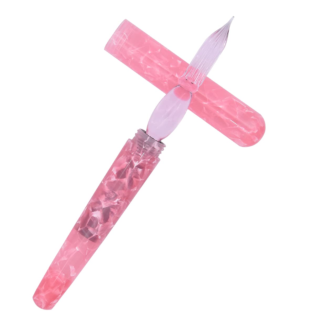 SIPLIV Resin Calligraphy Pen Dip Pen Glass Pen Nib Pocket-Size Travel Short Gift Pen for Business Signature and Art - Pink