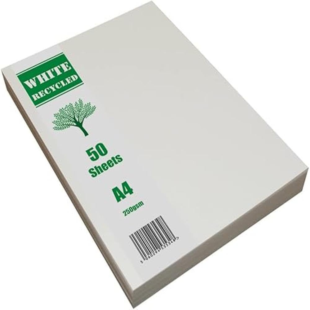 Craft UK 2379 A4 White Recycled Card 250 GSM - 50 Sheets, Packaging May Vary