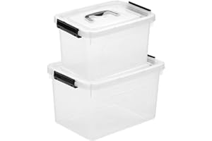 JUJIAJIA Clear Storage Latch Box/Bin, 2-Pack Plastic Organizing Container with Handle and Lids (7 QT/16QT)