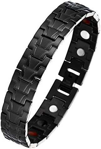 Mens Black Steel Therapeutic Magnetic Energy Link Bracelet Magnets Germanium, Free Link Removal Tool