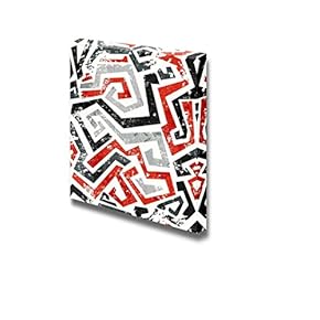Abstract Grunge Red Curved Lines Seamless Pattern Vintage Retro Style - Canvas Art Wall Art - 12" x 12"