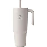 REDUCE Chiller Vacuum Insulated 40 oz Tumbler with Spill-Proof Silicone Straw - Sustainable Tritan Lid with Water Intake Markers - Soft Sit Base Travel Mug - Dishwasher Safe - Unbleached