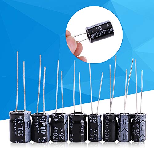 Electrolytic Radial Capacitors, 125 Pcs 1uF~2200uF 25 Values Electrolytic Capacitors Circuit Parts Assortment Kit Set