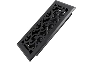Howeall 4x10 Inches Heavy Duty Walkable Floor Register - Easy Adjust Air Supply Lever Decorative Floor Vent Covers - Savannah Design Vent Covers for Home - Matte Black
