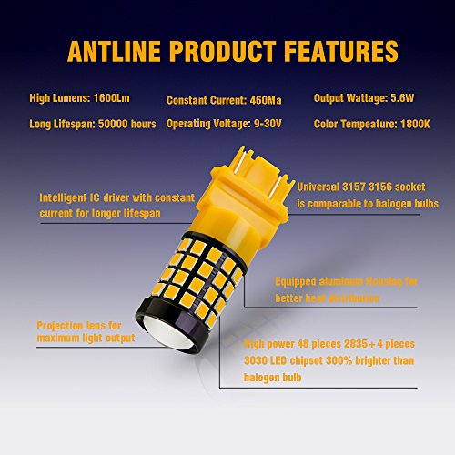 image for ANTLINE Newest 3157 LED Bulb Amber Yellow (2 Pack), 9-30V Super Bright