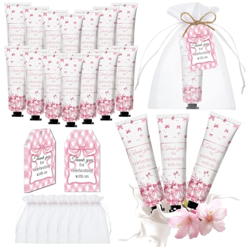 Nlicrst 50 Pcs Pink Bow Gifts Hand Cream Bulk for Women,Girls Favors Gifts for Bachelorette Mini Travel Hand Lotion Bulk,Favors for Guest Wedding Bridal Engagement Baby Shower Party Stuffers