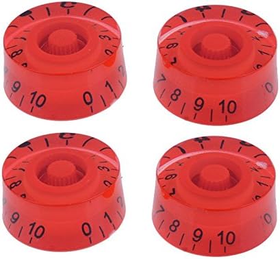 MusicOne Red Speed Control Knobs For Gibson Les Paul Replacement Guitar Pots Tone Volume Knobs Pack Of 4Pcs (Red With Black)