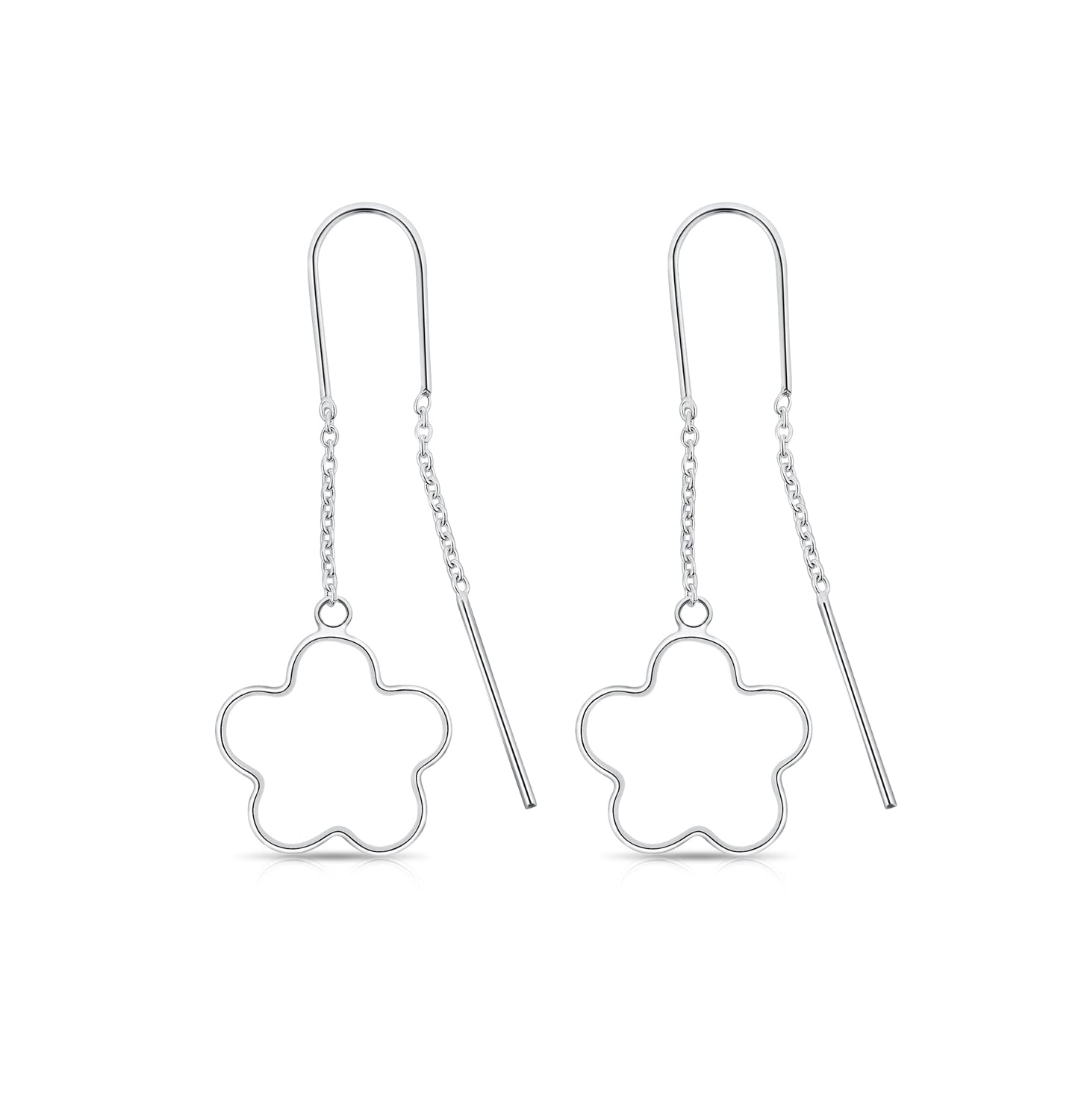 DTPSilver - 925 Sterling Silver Pull Through Flower Earrings