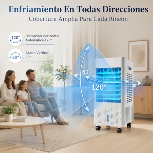 NOMEY 4 En 1 Enfriador de Aire Portatil, 13L Tanque Aire Acondicionado Portatil, 4 Modos 3 Velocidades, Apagado Automático, Temporizador de 7.5h, 20H de Enfriamiento, Ideal Para Dormitorios, Oficinas